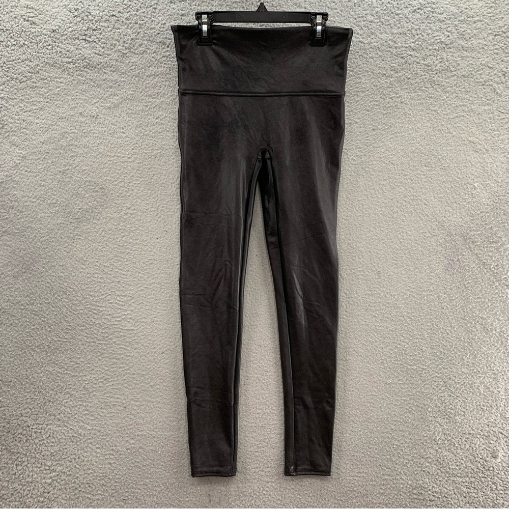 ✨ SPANX Black High-Waisted Faux Leather Leggings || Size Large